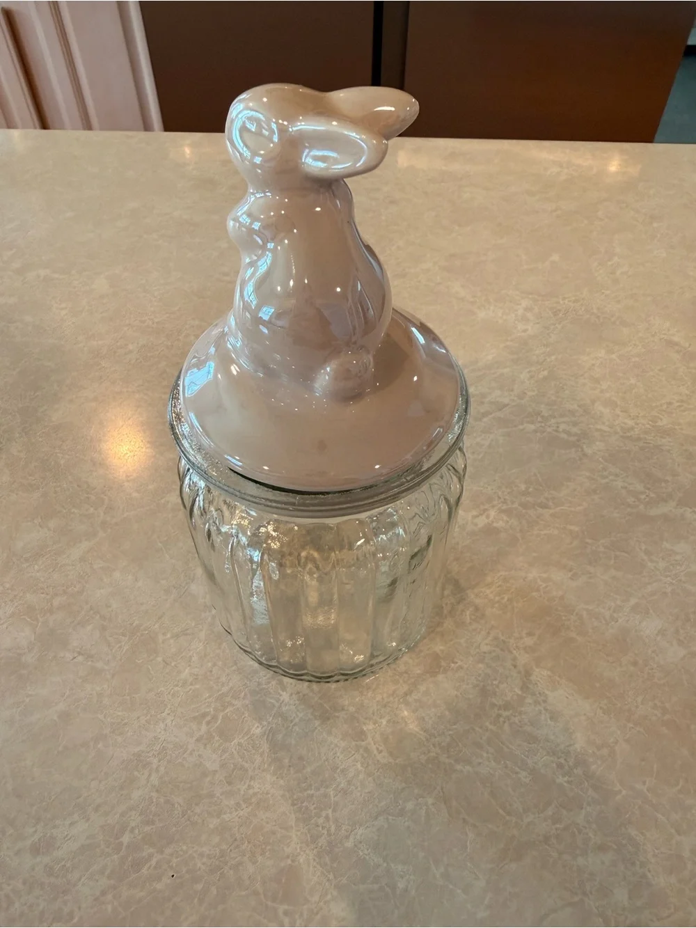 Ceramic Glass Storage Jar - with Iridescent ceramic Bunny on the lid
